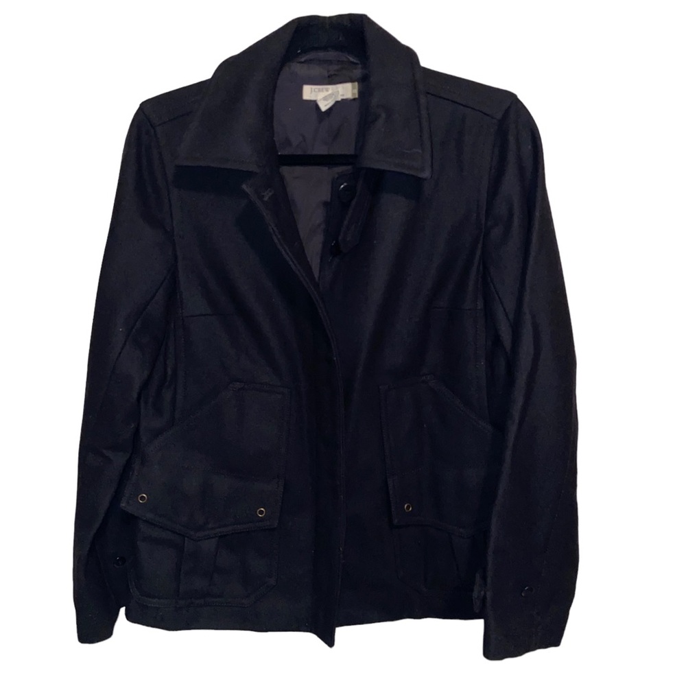 J. Crew Vintage Wool Pea Coat Womens XS Black Wool Blend Classic Button Pockets